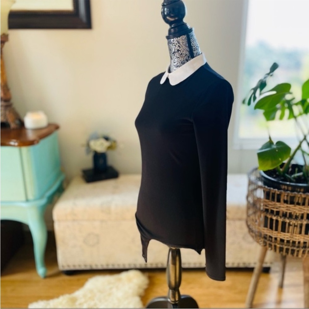 Alice + Olivia Black Sascha Peter Pan Collared Long Sleeve Bodysuit Size S - Picture 4 of 6
